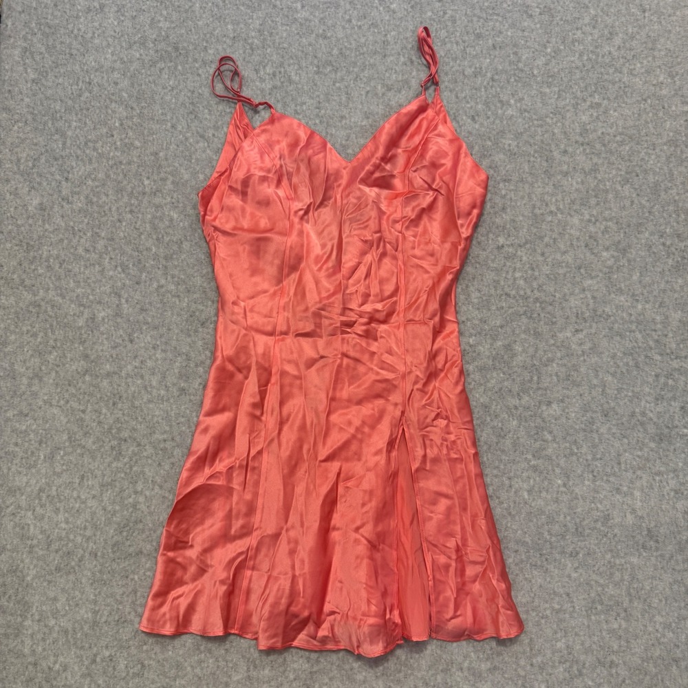 Victorias Secret Vintage Gold Label 100% Silk Slip Dress Coral Pink Petite P